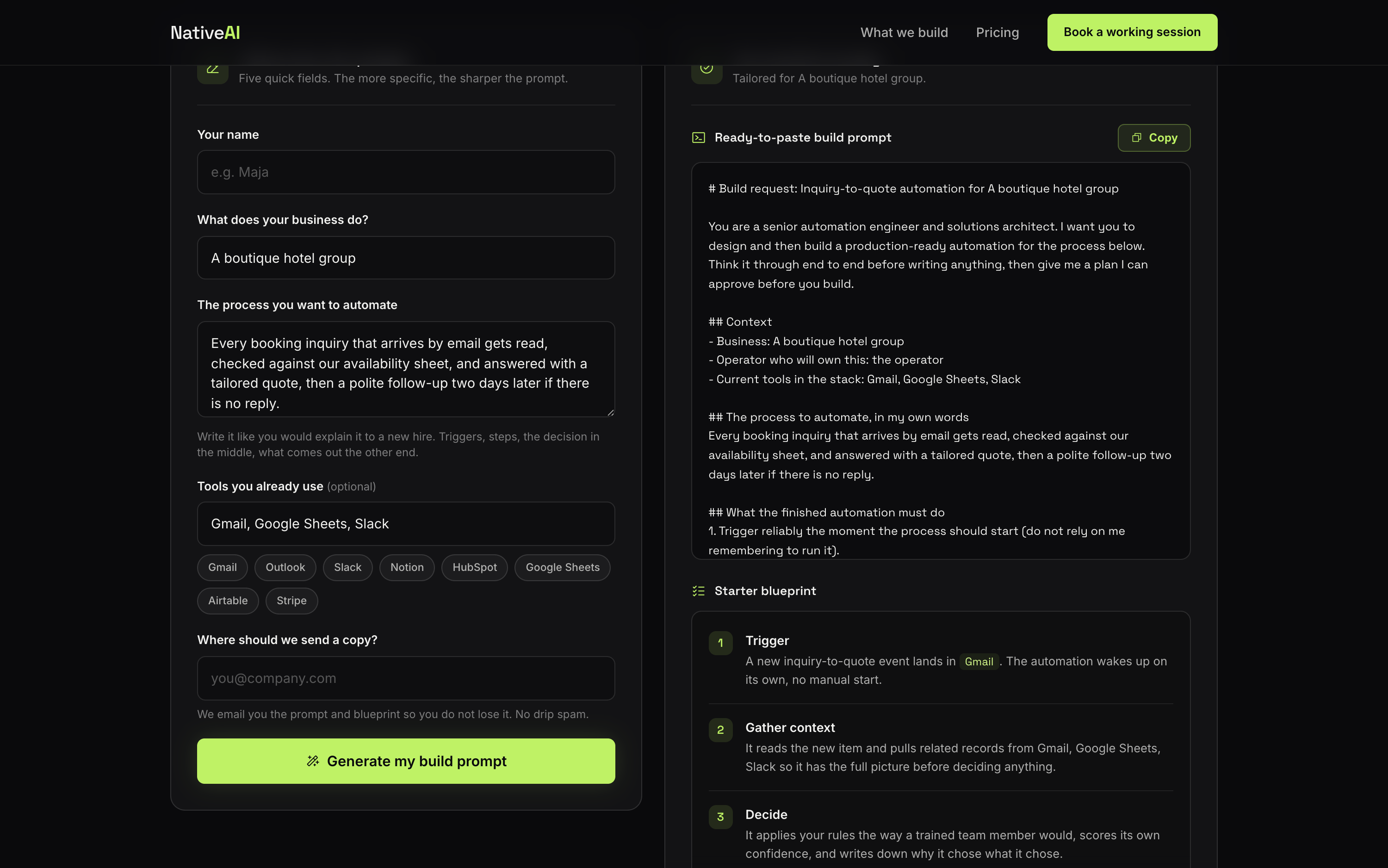 The free AI build prompt generator we built and run on this site